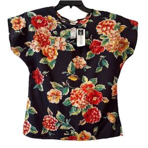 NOUVEAU Vintage Women's Top Size Small‎ Floral Short Sleeve Grandmacore NWT